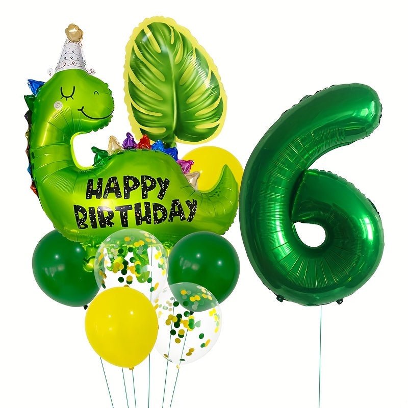 Juego de Globos de Aluminio con Diseño de Dinosaurios: Decoración de Fiesta Selvática de 32 pulgadas con Números y Hojas, Ideal para Cumpleaños, Baby Showers y Fiestas de Verano - Cinta Rizada Incluida - SACASUSA