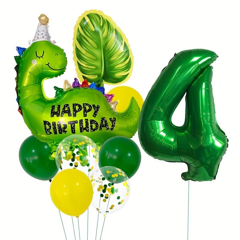 Juego de Globos de Aluminio con Diseño de Dinosaurios: Decoración de Fiesta Selvática de 32 pulgadas con Números y Hojas, Ideal para Cumpleaños, Baby Showers y Fiestas de Verano - Cinta Rizada Incluida - SACASUSA