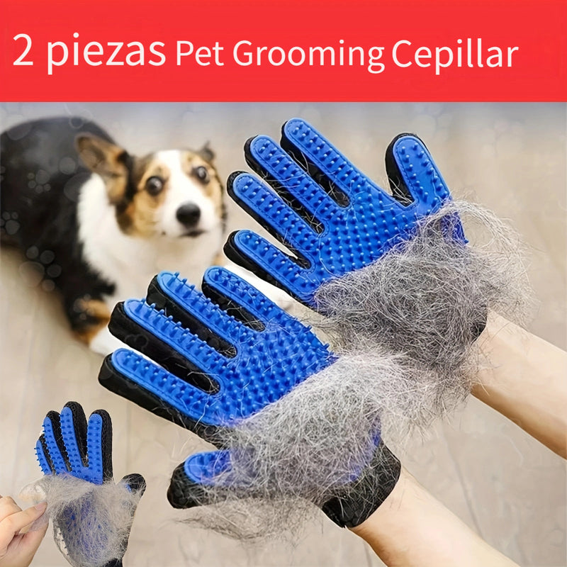 Juego de guantes 2-en-1 para el cuidado del pelaje de mascotas (2 piezas) - Eliminación eficiente del pelo y acción relajante de masaje para perros y gatos - Manopla suave para deslanado - SACASUSA