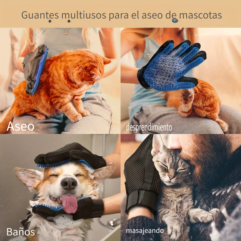 Juego de guantes 2-en-1 para el cuidado del pelaje de mascotas (2 piezas) - Eliminación eficiente del pelo y acción relajante de masaje para perros y gatos - Manopla suave para deslanado - SACASUSA