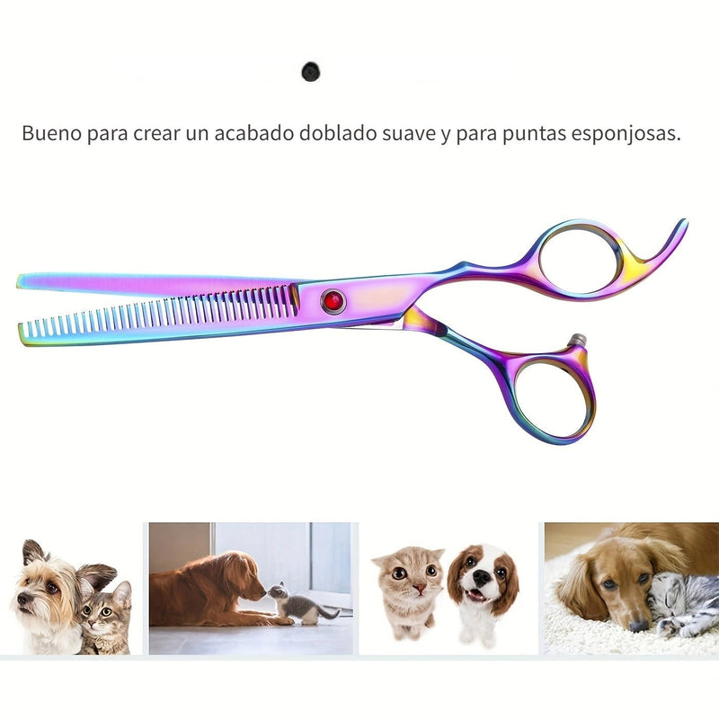 Juego De Tijeras Profesionales Para El Cuidado Del Perro, 5 Uds., Tijeras Rectas De Adelgazamiento Curvas, Herramientas Para El Cuidado Del Cabello Del Perro - SACASUSA