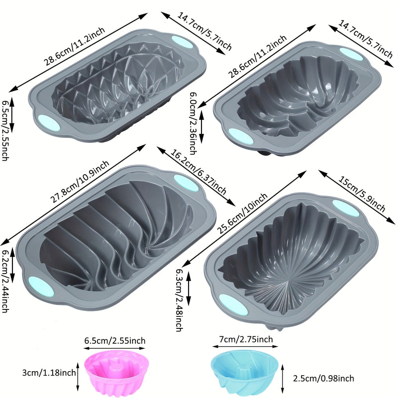 Juego Versátil de Moldes de Silicona para Pasteles: Patrones de Loto, Espiral, Trenzado y Clásico, Pasteles, Budines, Panes Increíbles | Ideal para Fiestas | Fácil de Limpiar y Apto para Horno - SACASUSA