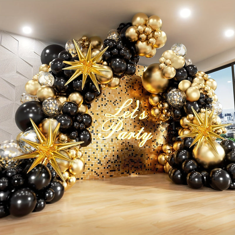 Kit de arco de globos con 132 piezas con globos de papel de aluminio en forma de estallido de estrella, globos de látex de confeti de 5, 10, 12 y 18 pulgadas para decoraciones de fiestas de Año Nuevo, bodas, aniversarios, cumpleaños y regalos de Pascua. - SACASUSA