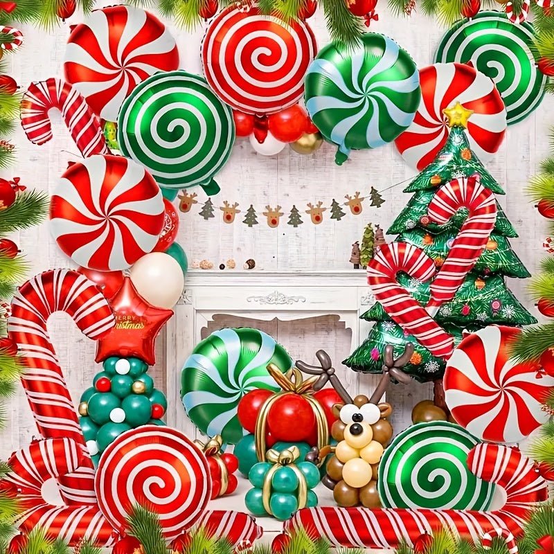 Kit De Globos De Caramelo Navideño De 36 Piezas, Globo Navideño De Papel De Caramelo Rojo Y Verde, Globo Temático De Caramelo Mylar Rojo Y Verde Navideño - SACASUSA