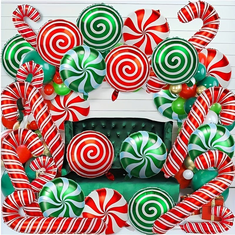 Kit De Globos De Caramelo Navideño De 36 Piezas, Globo Navideño De Papel De Caramelo Rojo Y Verde, Globo Temático De Caramelo Mylar Rojo Y Verde Navideño - SACASUSA