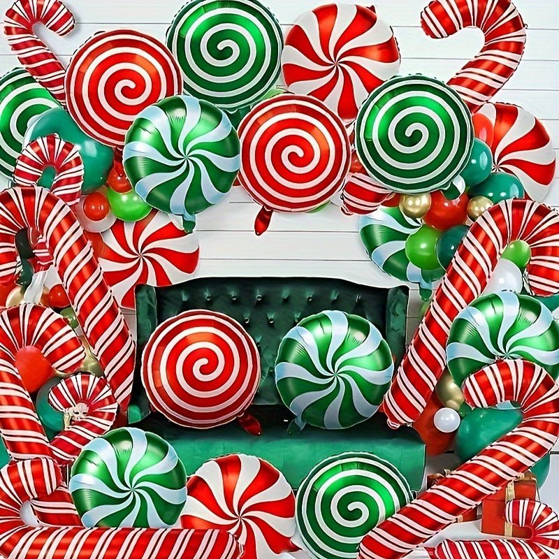 Kit De Globos De Caramelo Navideño De 36 Piezas, Globo Navideño De Papel De Caramelo Rojo Y Verde, Globo Temático De Caramelo Mylar Rojo Y Verde Navideño - SACASUSA