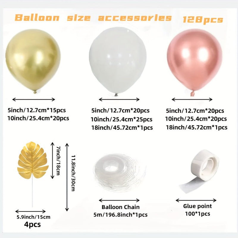 Kit de guirnalda de globos rosa de emulsión de alta calidad: decoración impresionante de 128 piezas, ideal para varias celebraciones, no requiere suministro de energía - SACASUSA