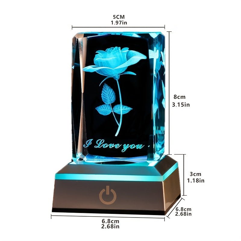 Lámpara de Cristal 3D Rosa Alimentada por USB – LED Ajustable, Simboliza el Amor y la Amistad. El Regalo Perfecto para el Día de la Madre, Cumpleaños, Aniversarios - SACASUSA