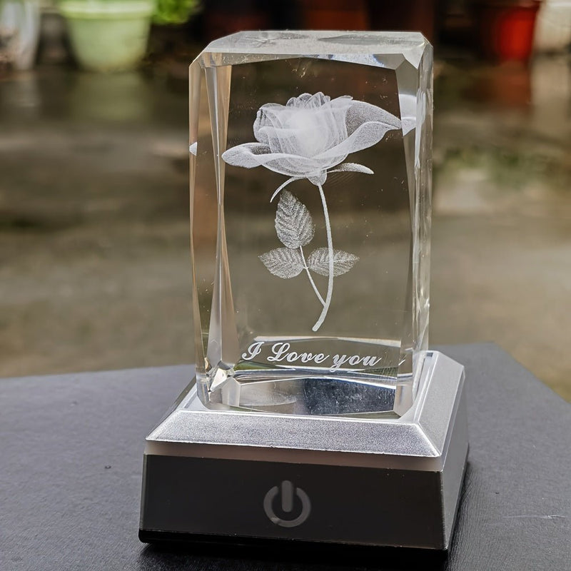 Lámpara de Cristal 3D Rosa Alimentada por USB – LED Ajustable, Simboliza el Amor y la Amistad. El Regalo Perfecto para el Día de la Madre, Cumpleaños, Aniversarios - SACASUSA