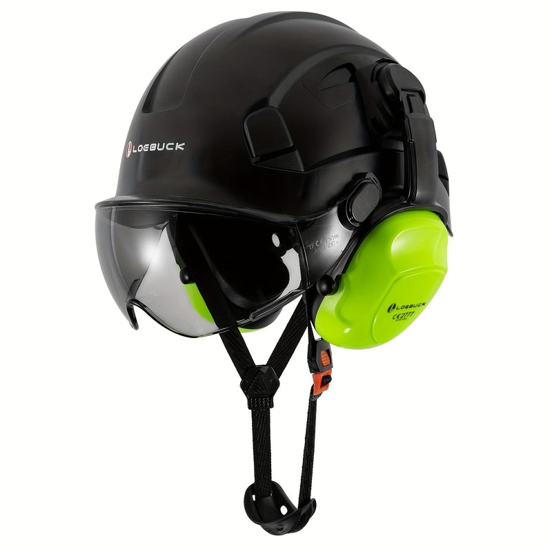 LOEBUCK Combo de Casco de Seguridad - Casco Protector Industrial, Orejeras Reductoras de Ruido y Gafas para Trabajos de Construcción, Material de Resina ABS - SACASUSA