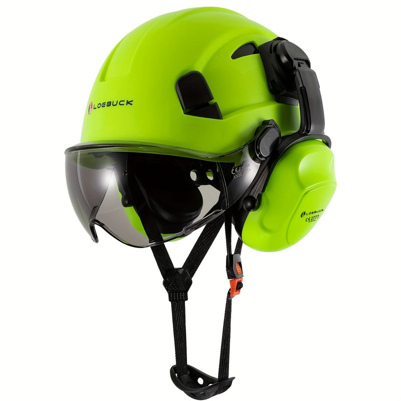 LOEBUCK Combo de Casco de Seguridad - Casco Protector Industrial, Orejeras Reductoras de Ruido y Gafas para Trabajos de Construcción, Material de Resina ABS - SACASUSA