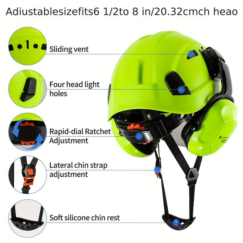 LOEBUCK Combo de Casco de Seguridad - Casco Protector Industrial, Orejeras Reductoras de Ruido y Gafas para Trabajos de Construcción, Material de Resina ABS - SACASUSA