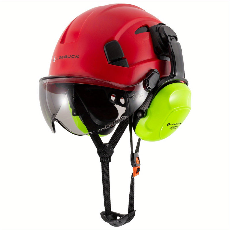 LOEBUCK Combo de Casco de Seguridad - Casco Protector Industrial, Orejeras Reductoras de Ruido y Gafas para Trabajos de Construcción, Material de Resina ABS - SACASUSA