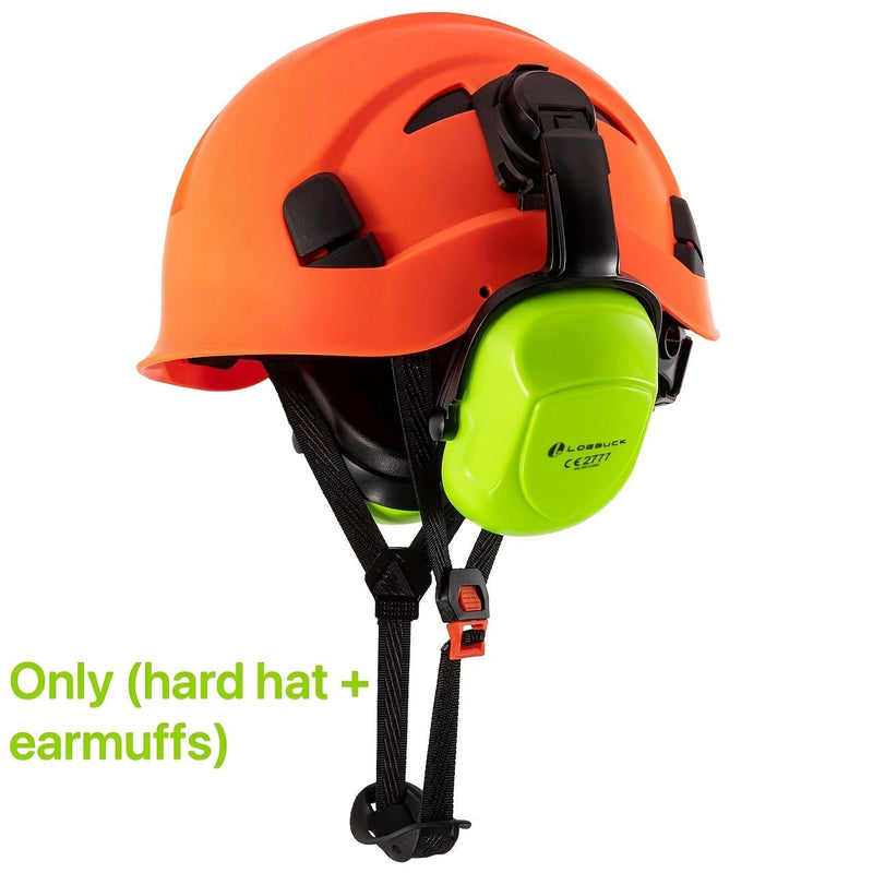 LOEBUCK Combo de Casco de Seguridad - Casco Protector Industrial, Orejeras Reductoras de Ruido y Gafas para Trabajos de Construcción, Material de Resina ABS - SACASUSA