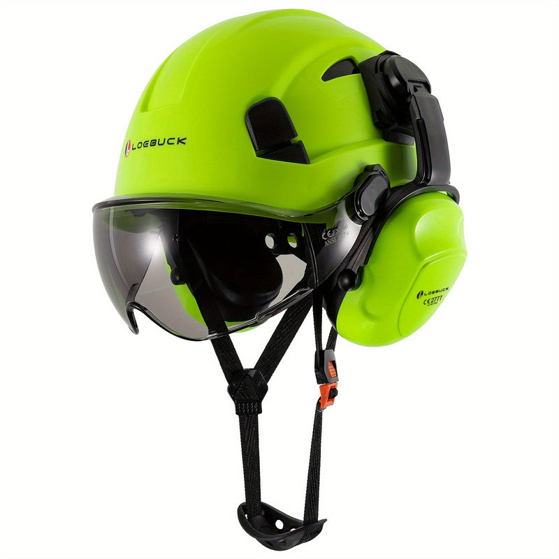 LOEBUCK Combo de Casco de Seguridad - Casco Protector Industrial, Orejeras Reductoras de Ruido y Gafas para Trabajos de Construcción, Material de Resina ABS - SACASUSA