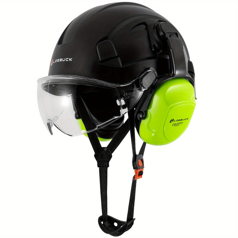 LOEBUCK Combo de Casco de Seguridad - Casco Protector Industrial, Orejeras Reductoras de Ruido y Gafas para Trabajos de Construcción, Material de Resina ABS - SACASUSA