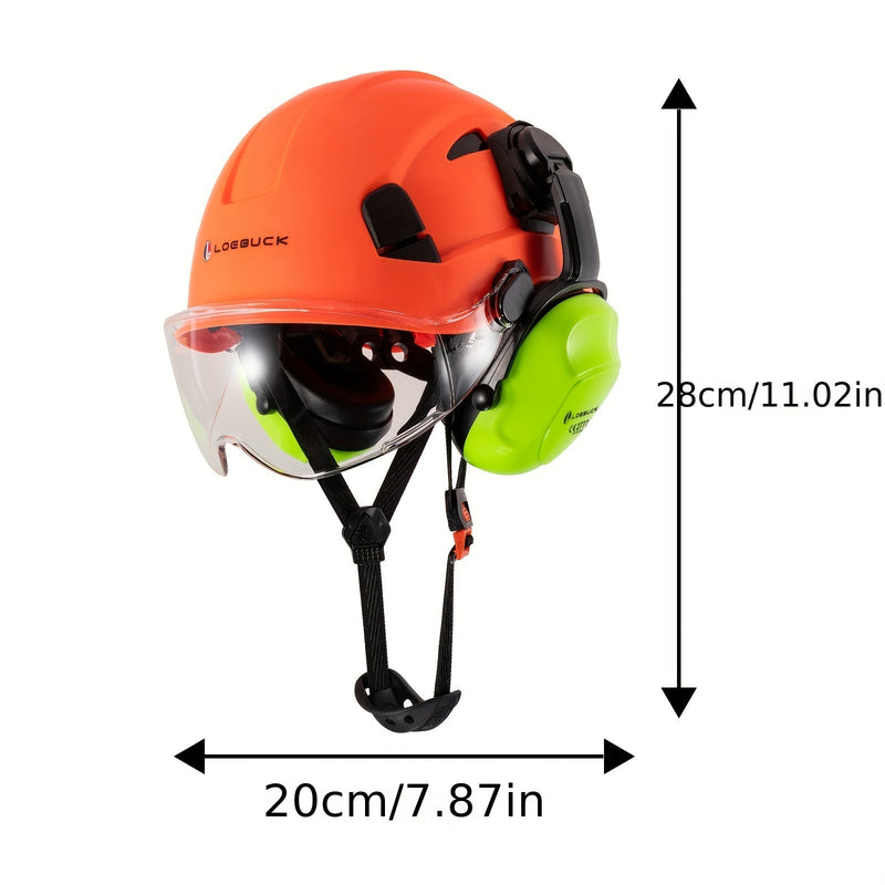 LOEBUCK Combo de Casco de Seguridad - Casco Protector Industrial, Orejeras Reductoras de Ruido y Gafas para Trabajos de Construcción, Material de Resina ABS - SACASUSA