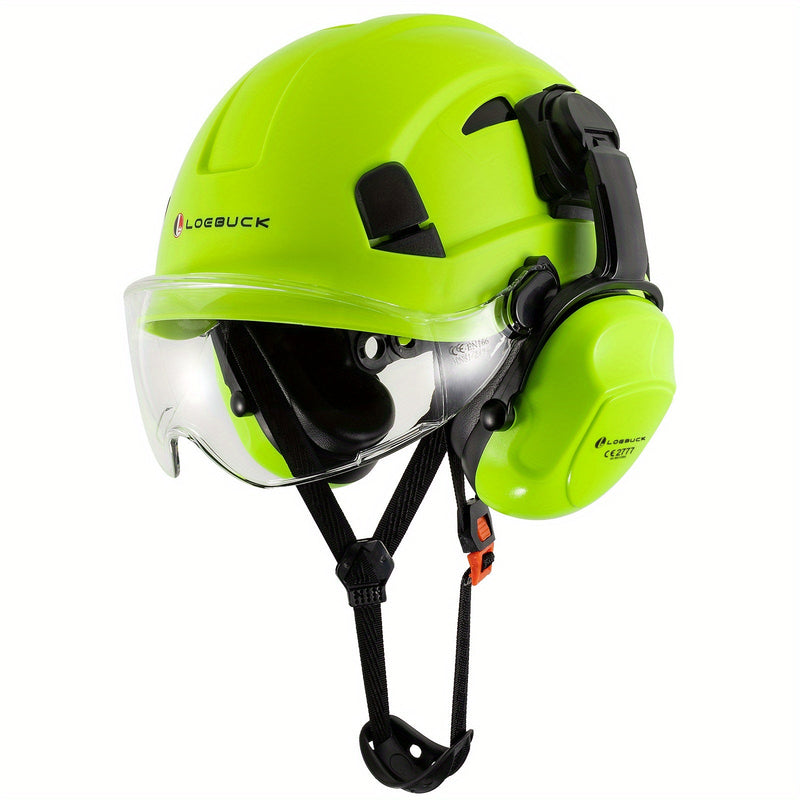 LOEBUCK Combo de Casco de Seguridad - Casco Protector Industrial, Orejeras Reductoras de Ruido y Gafas para Trabajos de Construcción, Material de Resina ABS - SACASUSA