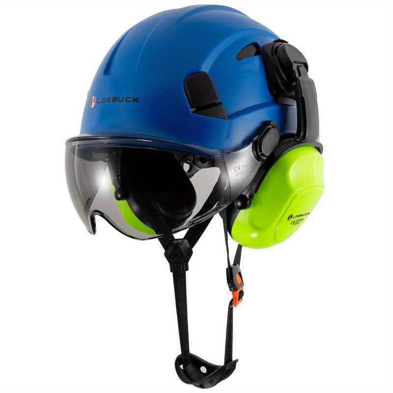 LOEBUCK Combo de Casco de Seguridad - Casco Protector Industrial, Orejeras Reductoras de Ruido y Gafas para Trabajos de Construcción, Material de Resina ABS - SACASUSA