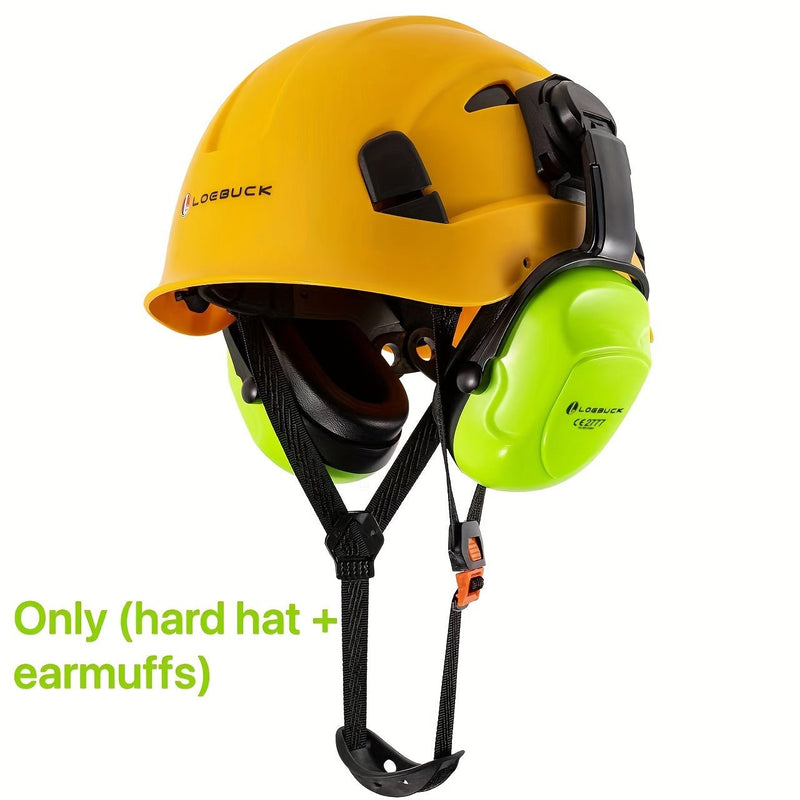 LOEBUCK Combo de Casco de Seguridad - Casco Protector Industrial, Orejeras Reductoras de Ruido y Gafas para Trabajos de Construcción, Material de Resina ABS - SACASUSA