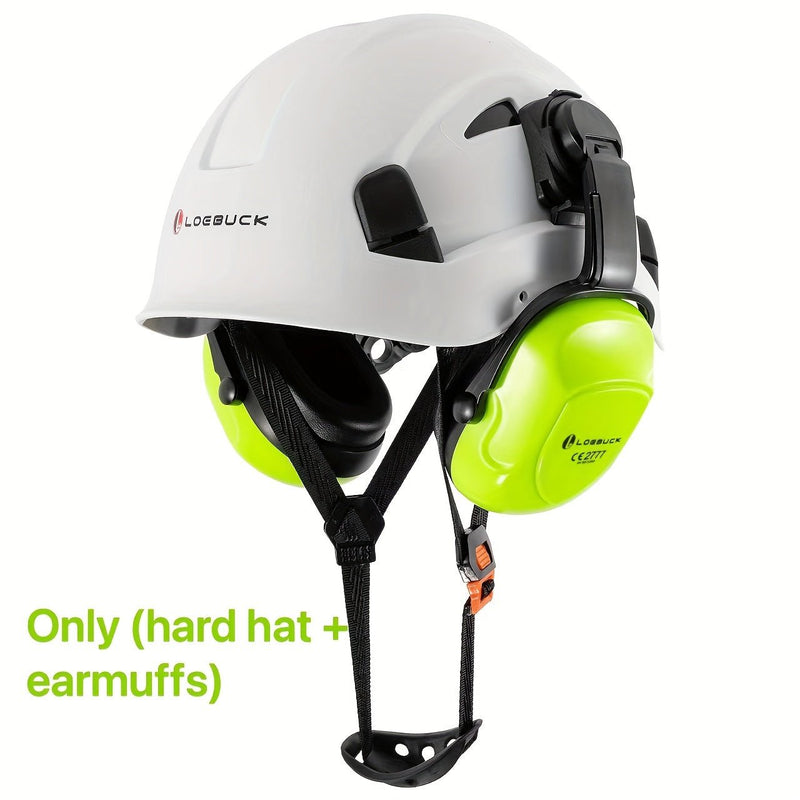 LOEBUCK Combo de Casco de Seguridad - Casco Protector Industrial, Orejeras Reductoras de Ruido y Gafas para Trabajos de Construcción, Material de Resina ABS - SACASUSA