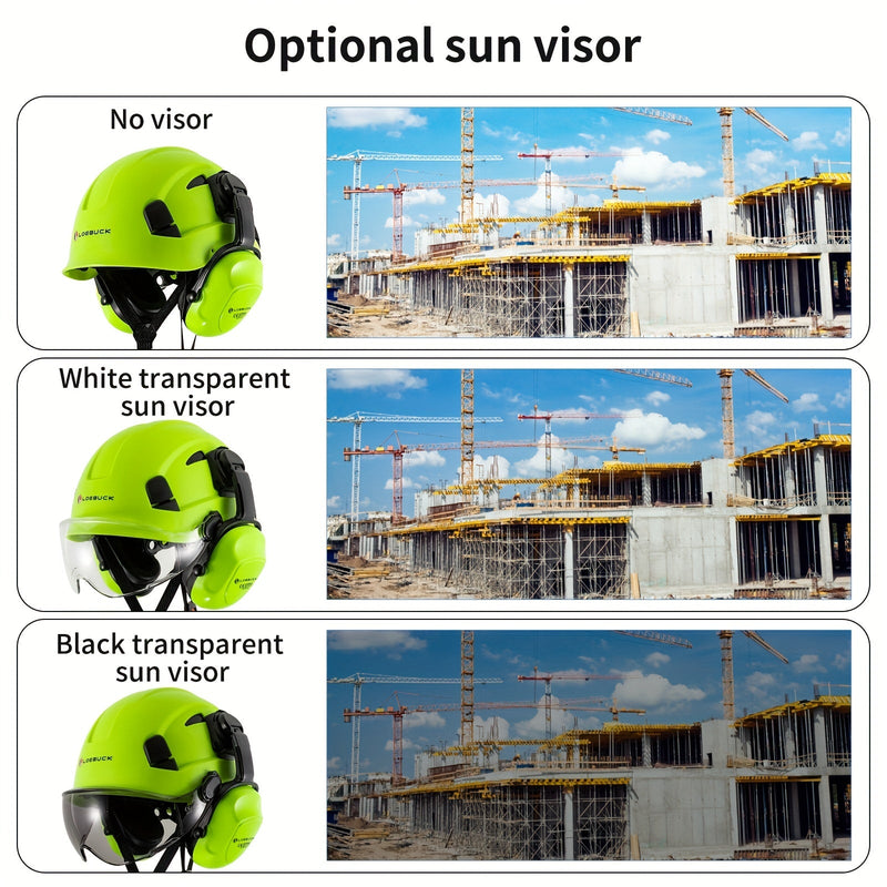 LOEBUCK Combo de Casco de Seguridad - Casco Protector Industrial, Orejeras Reductoras de Ruido y Gafas para Trabajos de Construcción, Material de Resina ABS - SACASUSA