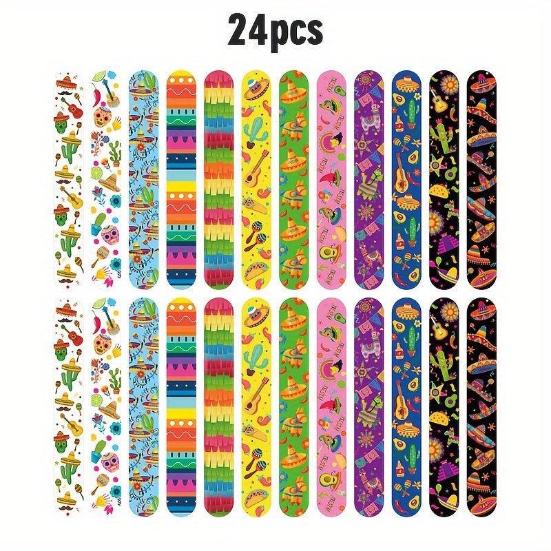 Lote De 24/48 Pulseras De Golpe Para Fiesta, Pulseras De Muñeca Temáticas Mexicanas, Pulseras De Broche Para La Fiesta Mexicana Del Cinco De Mayo, Suministros Para Fiestas De Cumpleaños, Carnaval Y Premios Para El Aula, 12 Estilos Surtidos - SACASUSA