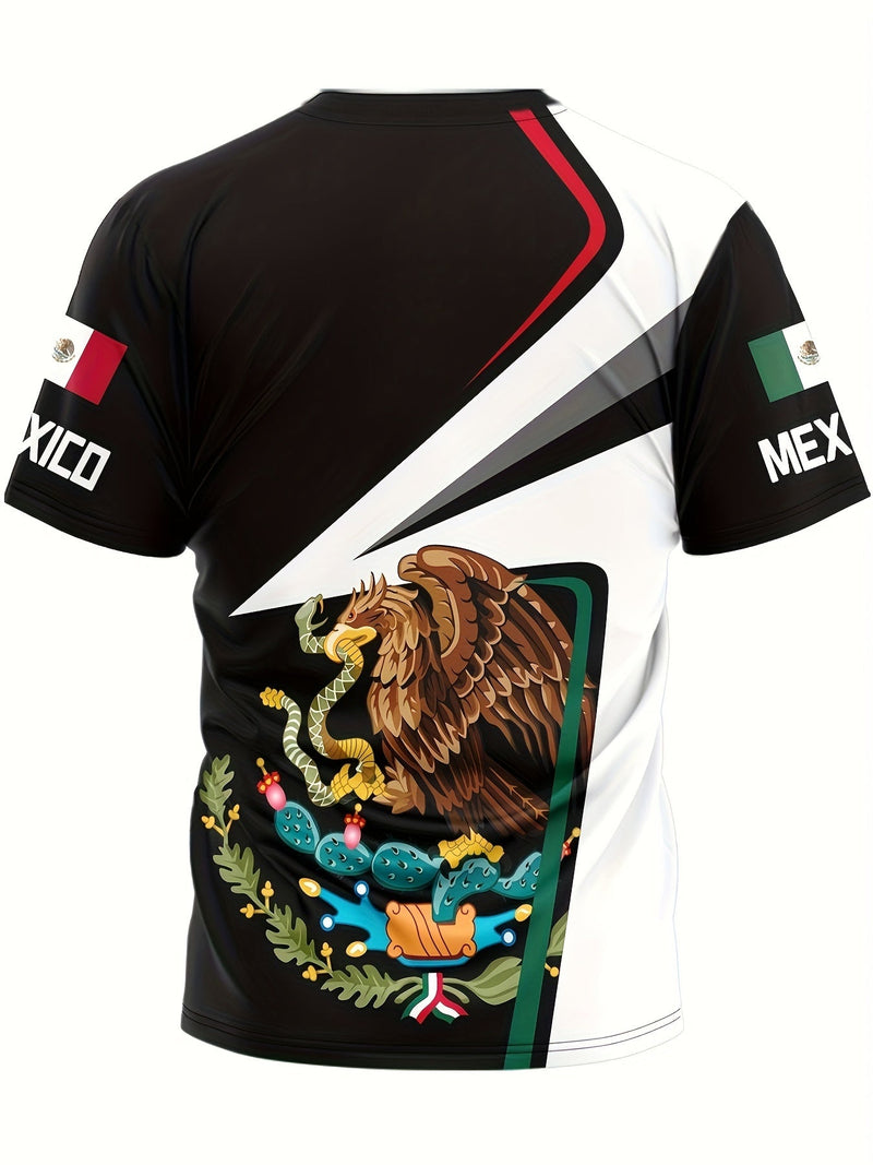 MEXICAN PRIDE And Eagle Snake Print, Camiseta Gráfica Para Hombres, Tees Cómodos Casuales Para El Verano, Ropa De Hombre - SACASUSA