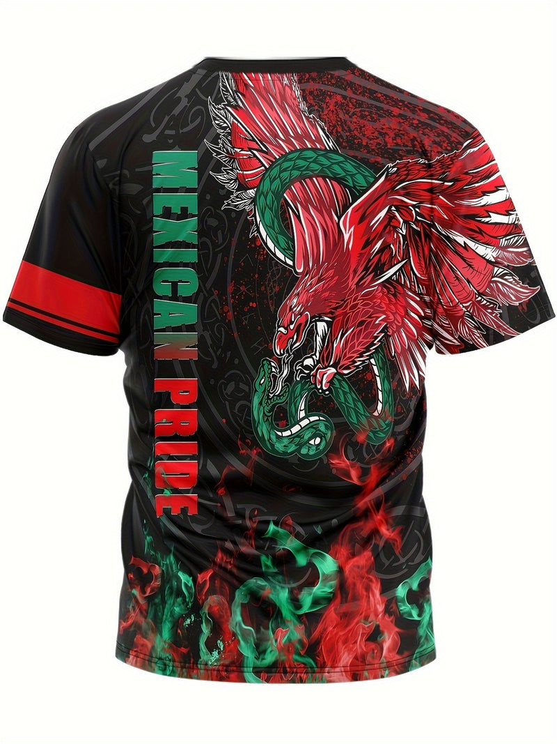 MEXICAN PRIDE And Eagle Snake Print, Camiseta Gráfica Para Hombres, Tees Cómodos Casuales Para El Verano, Ropa De Hombre - SACASUSA