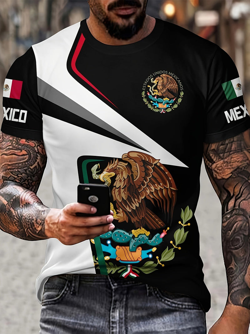 MEXICAN PRIDE And Eagle Snake Print, Camiseta Gráfica Para Hombres, Tees Cómodos Casuales Para El Verano, Ropa De Hombre - SACASUSA