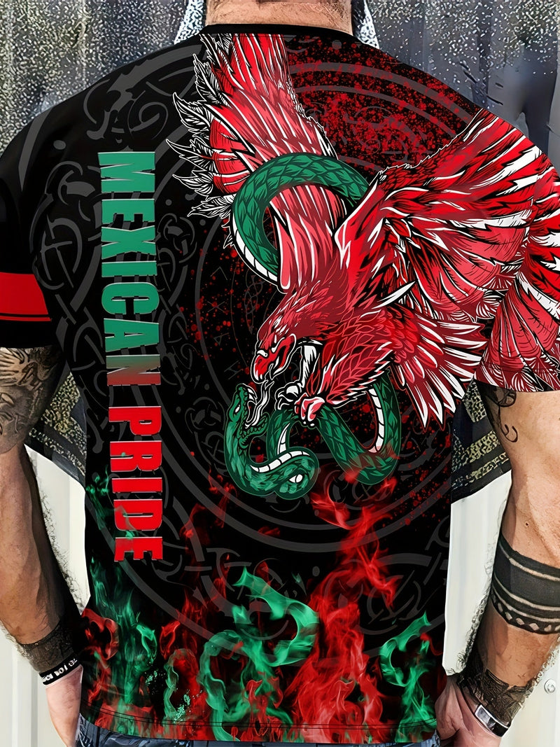 MEXICAN PRIDE And Eagle Snake Print, Camiseta Gráfica Para Hombres, Tees Cómodos Casuales Para El Verano, Ropa De Hombre - SACASUSA