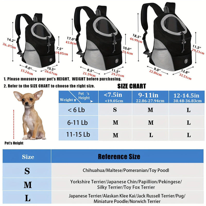 Mochila Cómoda, Transpirable y Elegante para Perros - Ajustable de Nailon, Portador de Mascotas para Perros Pequeños y Medianos - Ideal para Senderismo y Actividades al Aire Libre, con Tiras Reflectantes de Seguridad - SACASUSA