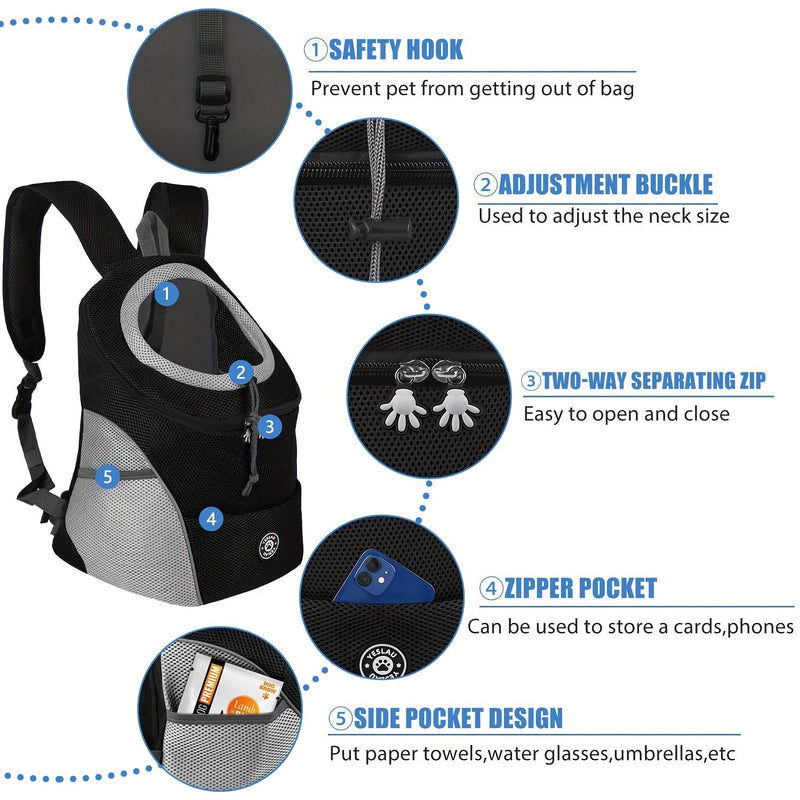 Mochila Cómoda, Transpirable y Elegante para Perros - Ajustable de Nailon, Portador de Mascotas para Perros Pequeños y Medianos - Ideal para Senderismo y Actividades al Aire Libre, con Tiras Reflectantes de Seguridad - SACASUSA