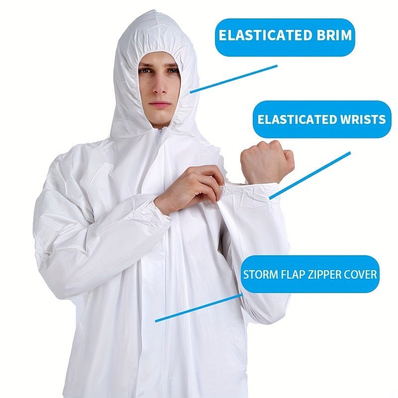 Mono Desechable Impermeable con Capucha: Traje Protector con Bandas Elásticas, Cremalleras Resistentes al Viento y Material Microporoso para Cría, Pintura y Limpieza - SACASUSA