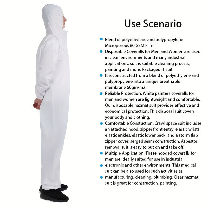 Mono Desechable Impermeable con Capucha: Traje Protector con Bandas Elásticas, Cremalleras Resistentes al Viento y Material Microporoso para Cría, Pintura y Limpieza - SACASUSA