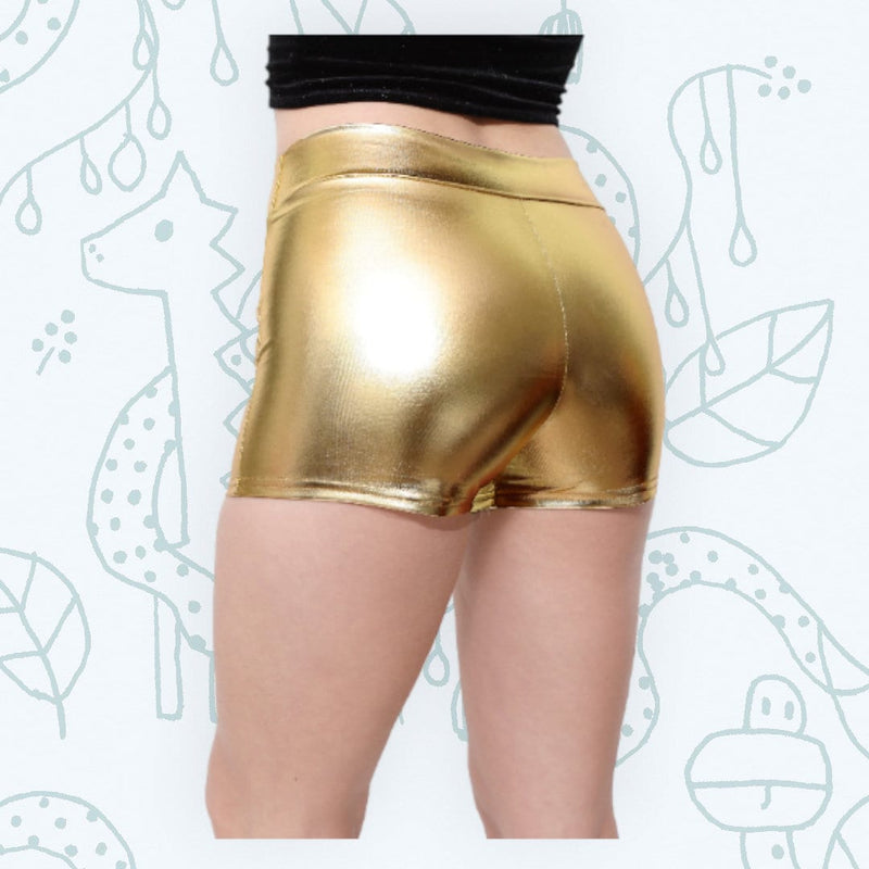 Oro Brillante Botá­n Metálico Elástico Bootie Boy Hot Mini Shorts Disfraz de Halloween Cheer Gym Dance Rave Roller Derby Chicas niño Mujeres XS SML - SACASUSA