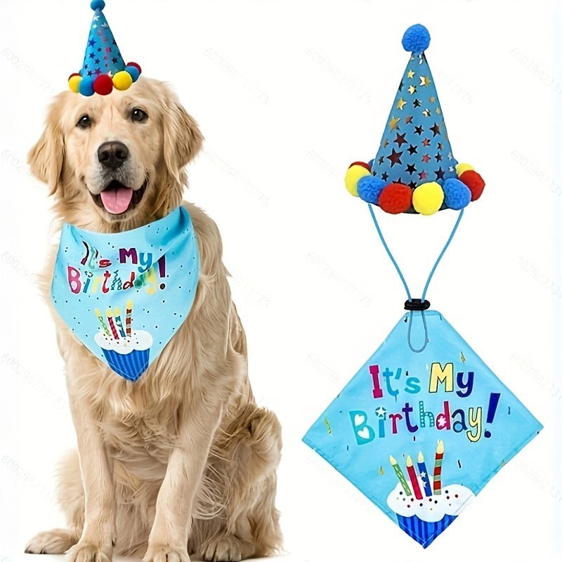 Pañuelo Y Sombrebro De Cumpleaños Para Perro, Bufanda Triangular Para Perro, Suministros Para Fiesta De Cumpleaños - SACASUSA