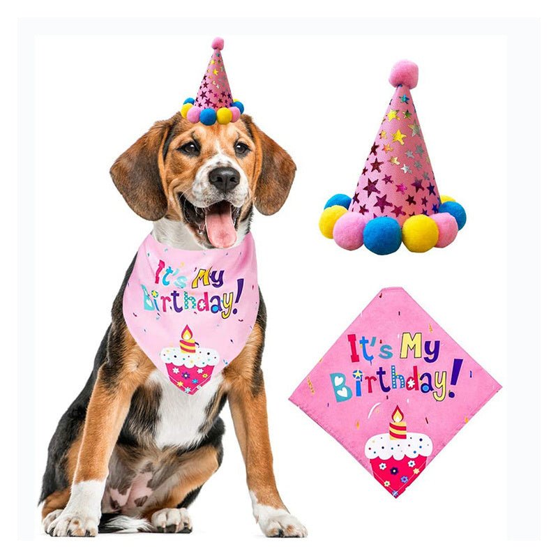 Pañuelo Y Sombrebro De Cumpleaños Para Perro, Bufanda Triangular Para Perro, Suministros Para Fiesta De Cumpleaños - SACASUSA