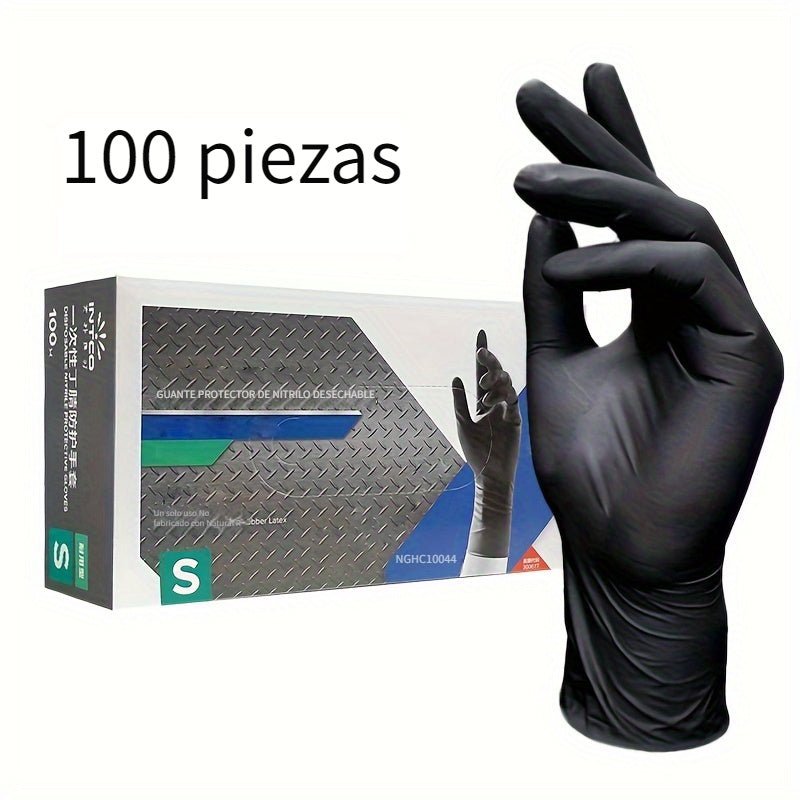 Paquete de 100 Guantes Negros Impermeables de Nitrilo - Grado Alimentario, Ambidiestro, Compatible con Pantallas Táctiles, Sin Alcohol y Latex, Ideal Para Limpieza, Inspección y Tareas de Mantenimiento - SACASUSA