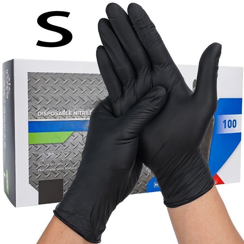 Paquete de 100 Guantes Negros Impermeables de Nitrilo - Grado Alimentario, Ambidiestro, Compatible con Pantallas Táctiles, Sin Alcohol y Latex, Ideal Para Limpieza, Inspección y Tareas de Mantenimiento - SACASUSA