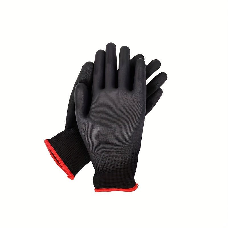 Paquete de 12 Pares: Guantes de Trabajo Ultra-Duraderos, Protegidos contra ESD y Antideslizantes - Ideales para Jardinería, Carpintería y Seguridad en Maquinaria (Fibra de Poliéster Negra) - SACASUSA