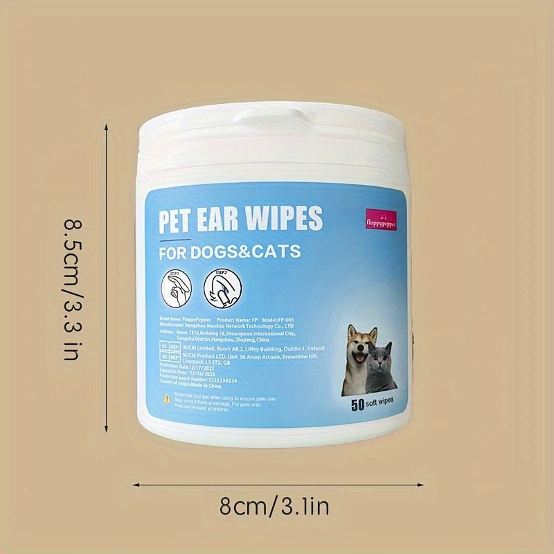 Paquete de 50 Toallitas Limpiadoras para Oídos de Perros – Eliminan Suavemente Cera y Suciedad, Previenen Infecciones por Ácaros – Cuidado del Oído Seguro y Efectivo para Mascotas - SACASUSA