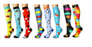 Paquete de 8 calcetines de compresión premium SM para mujeres, enfermeras, médicos, trabajadores, regalo, gato negro, amarillo, esqueleto negro, hueso, diversión, Halloween, rayas naranjas - SACASUSA