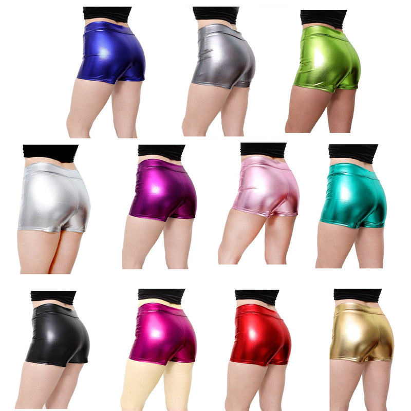 Plata brillante metálico botá­n elástico botá­n niño caliente mini pantalones cortos disfraz de Halloween Cheer Gym Dance Rave Roller Derby Girls Boy Women XS SML - SACASUSA