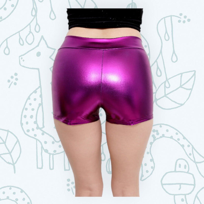 Púrpura Brillante Botá­n Metálico Botá­n Elástico Boy Hot Mini Shorts Disfraz de Halloween Cheer Gym Dance Rave Roller Derby Chicas niños Mujeres XS ML - SACASUSA