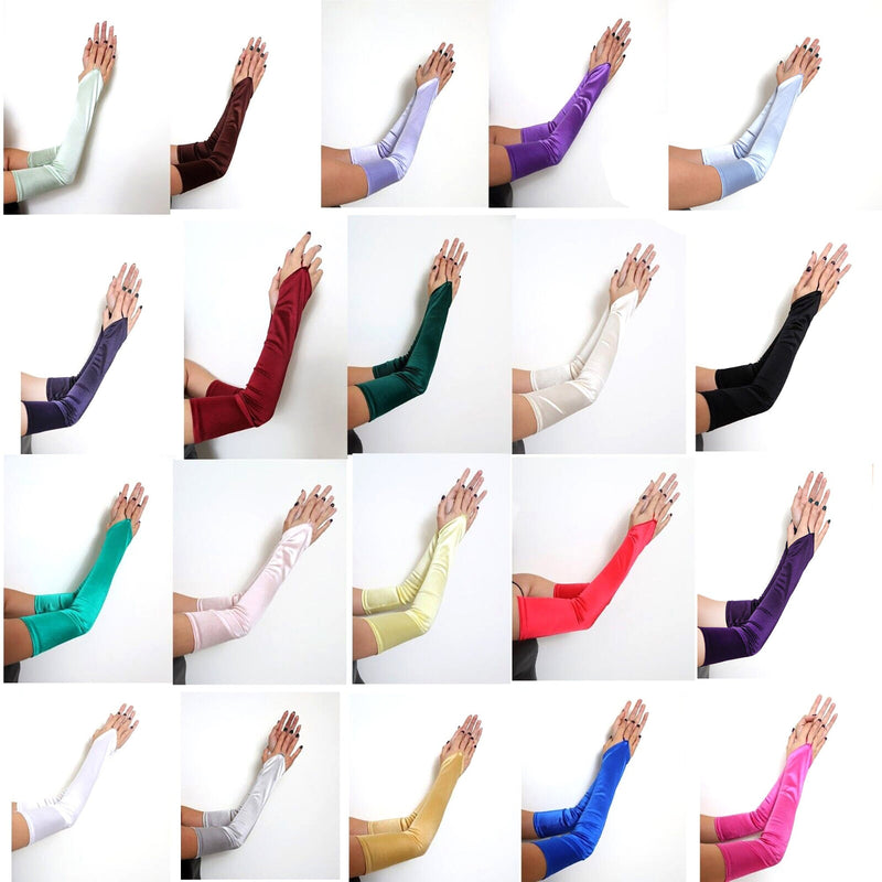Púrpura Extra Largo Sin Dedos Sobre el Codo Guantes de Color Satén Nupcial de Grado A sin dedos mujeres Fiesta de Halloween Cosplay Formal 23 "Prom - SACASUSA