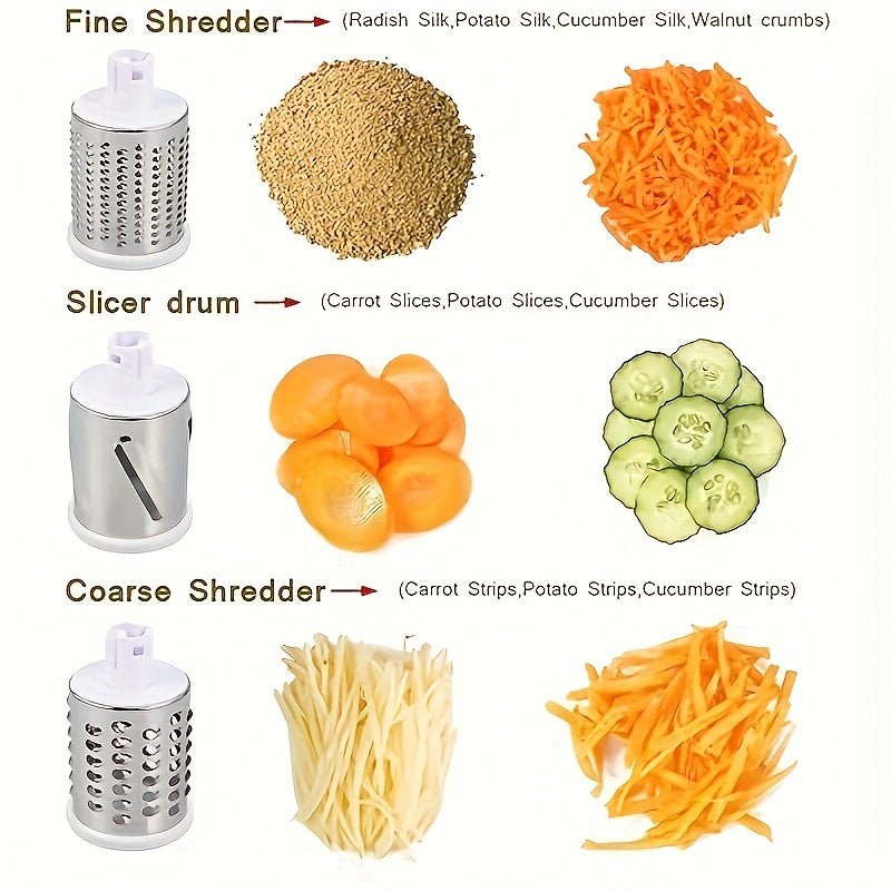 Ralla sin esfuerzo Mandolina de Cocina: Multiusos, Duradero Rallador de Queso, Fruta y Verdura Slicer con 3 Cuchillas Intercambiables para Versatilidad. Limpieza Fácil y Material de Plástico Fiable - SACASUSA