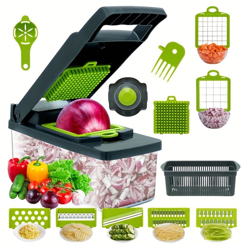 Rebanador Multiuso Manual de Verduras y Frutas | Conjunto de 12-16 piezas con Cuchillas de Acero Inoxidable | Duradero, sin Desorden, Fácil de Limpiar, Reduce el Tiempo en la Cocina - SACASUSA