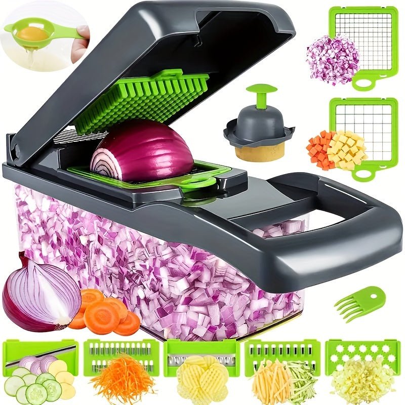 Rebanador Multiuso Manual de Verduras y Frutas | Conjunto de 12-16 piezas con Cuchillas de Acero Inoxidable | Duradero, sin Desorden, Fácil de Limpiar, Reduce el Tiempo en la Cocina - SACASUSA