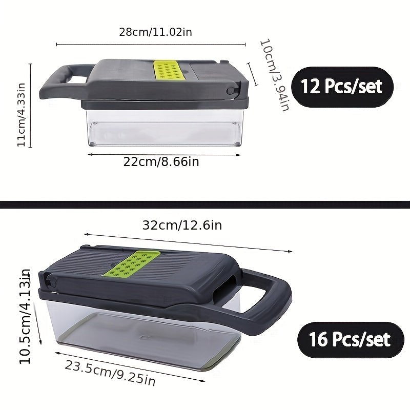 Rebanador Multiuso Manual de Verduras y Frutas | Conjunto de 12-16 piezas con Cuchillas de Acero Inoxidable | Duradero, sin Desorden, Fácil de Limpiar, Reduce el Tiempo en la Cocina - SACASUSA